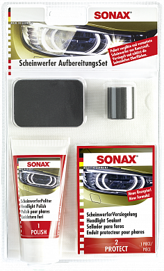 Для наружного пластика и резины Набір полірування пластикових фар 75 мл SONAX Headlight Restoration Kit, фото 1, цена
