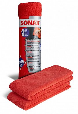Протирочные материалы, микрофибры Набор микрофибр для кузова красная 2 шт 40х40 см SONAX Microfibre Cloths Outside, фото 1, цена