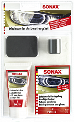 Для наружного пластика и резины Набір полірування пластикових фар 75 мл SONAX Headlight Restoration Kit, фото